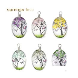 Charms Designer Creative Dried Flower Pendant For Earring Necklace Woman Fashion Glass Oval Ball Pressed Diy Jewellery Making Drop Del Dhwos