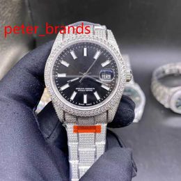 NEW iced out stainless steel 39mm shiny case black face automatic smooth sweeping hands diamonds everythere in buckle high quality244F