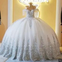 Işıltılı açık mavi v boyun quinceanera balo elbiseler balo elbisesi omuz dantel kapalı charro sequeque uzun akşam parti elbisesi vestidos 15 anos