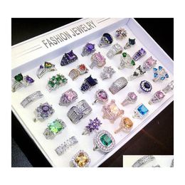 Band Rings Plated Colours Big Gem Lady Fashion Exaggerated Rhinestone Ring Mix Different Style And Size 1620 Drop Delivery Jewellery Dhhnq