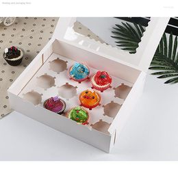 Gift Wrap 10Pcs 12 Cup Muffin Cupcake Kraft Paper Cake Box Wedding Favor Birthday Party Dessert Packaging Holder In Round Hole White