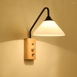 Wall Lamps Classic Led Solid Wood Lamp With Switch Living Room Bedroom Bedside Light Fixture For Sconce Stair Asles Balcony