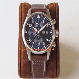 ZF Mens Watch Chronograph 377714 Stainless Steel Blue Dial Swiss ETA 7750 Automatic 28800vph Sapphire Crystal Brown Leather S214S