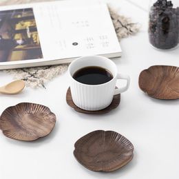 Table Mats Black Walnut Four-leaf Clover Japanese Creative Handmade Small Dishes Insulated Cup Holder Kitchen Supplies Simplicity