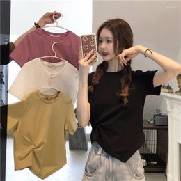 Women's T Shirts Spring Fashion Y2K T-shirt Woman Pleated Tie Bandage Crop Top Women Sexy Short Solid Tee Shirt GFemme Vintage Clothes