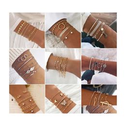 Charm Bracelets Bohemian Stone Beads Chains Set For Women Metal Heart Round Tassel Bangle Fashion Jewellery Drop Delivery Dhlhh