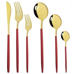 Dinnerware Sets Knife Fork Coffee Spoon Tableware Set Kitchen Dinner 36Pcs/Set Red Gold Cutlery Stainless Steel