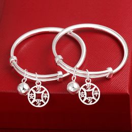 1 Pair Anti-Allergic Bells Baby Bangles 999 Silver Bangles Bracelets for Baby Children Nice Birthday Gift