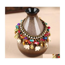 Charm Bracelets Style Mticolor Natural Gem Leather Thailand Gypsy Beaded Adjustable Bracelet For Couples Giftscharm Drop Delivery Jew Dhxrs