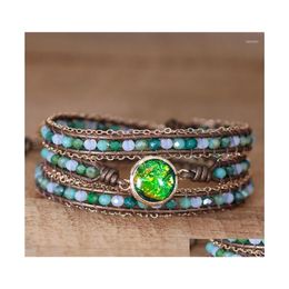 Charm Bracelets Mtilayers 3 Strands Bling Green Crystal Teengirls Opal Beads Leather Wrap Bracelet Bohemian Jewellery Bijoux Drop Deliv Dhnnj