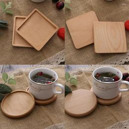 Table Mats 1pcs Wooden Retro Round Square Non-Slip Beech Insulation Cup Mat Eco-Friendly Coffee Home Desktop Decoration