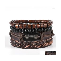 Charm Bracelets Mens Cowe Braided Bracelet Alloy Dumbbell Accessories Handmade Brown Leather Casual For Men Laceup Drop Delivery Jewe Dhsur