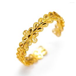 Bangle Leaf Design Womens Girls Cuff Yellow Gold Filled Beautiful Women's Bracelet Jewelry Gift