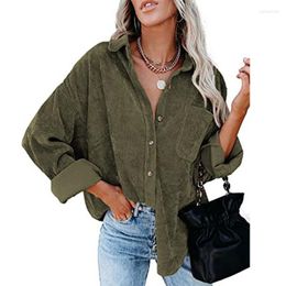 Women's Blouses Women Shirt Corduroy Long Sleeve Top Solid Casual Loose Pocket Ladies Oversized Shirts Jacket Crop Women's Clothing