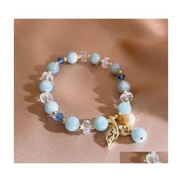 Charm Bracelets 2022 Aquamarine Fishtail Forest Bracelet Small Fresh Jewelry Women Girls Sweet Accessories Party Exquisite Gift Drop Dh1Qx