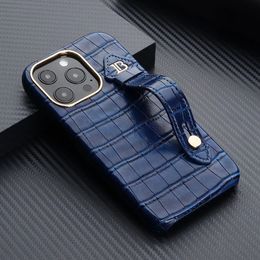 Crocodile Leather Cases For iPhone 14 13 12 Pro Max 11 Pro XR XS X plus Mini Wrist Strap Stand Holder Cover