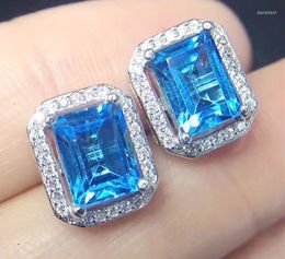 Stud Earrings Natural Real Blue Topaz Earring 925 Sterling Silver For Men Or Women 2.4ct 2pcs Gemstone Fine Jewelry X219171