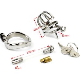 Beauty Items Stainless Steel Metal Male Chastity Device With Urethra Tube Bird Lock Cock Cage Penis Ring sexy Toy BDSM