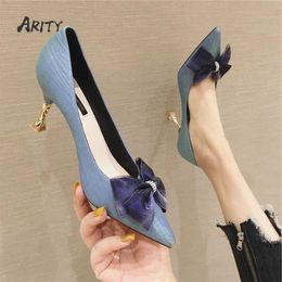 Dress Shoes Women Bowknot High Heels Shoes Woman Fashion Metal Stiletto Heel Pumps 2022 Satin Pointed Toe Luxury Brand Elegant Party Shoes 221224