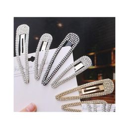 Hair Clips Barrettes Fashion Metal Water Drop Golden Rhinestone Bb Clip Simple Geometry Bang Hairpin 3 Colours Delivery Jewellery Hair Dhb1B