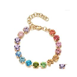 Charm Bracelets Zmzy Adjustable Exquisite Rainbow Cz Tennis Bracelet For Women Fashion Gold Plated Chain Crystal Wedding Jewellery Gif Dhq7E