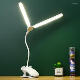 Table Lamps LED Clip Lamp Double Head Desk Touch Dimming USB Charging On For Office Computer