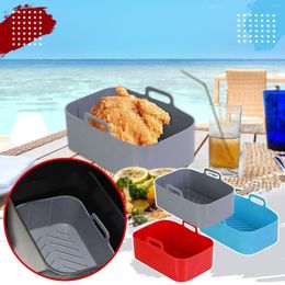 Plates Round Air Fryer Silicone Pot Reusable Fryers Oven Accessories Baking Tools Heat Resistant Cookware Bread Fried Chicken Pizza