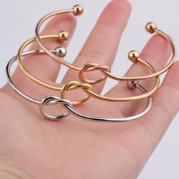 Bangle Wholesale Lots 2022 Simple 2mm Stainless Steel Open Bracelets Knot Peach Heart Bangles For Women Fashion Jewelry