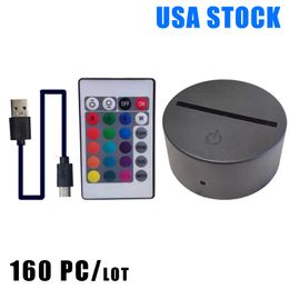 Cabo USB Toque 3D Suporte de luz LED Base de lâmpada Luzes noturnas Substituição 7 cores Bases de iluminação coloridas Suportes de decoração de mesa Crestech Stock EUA