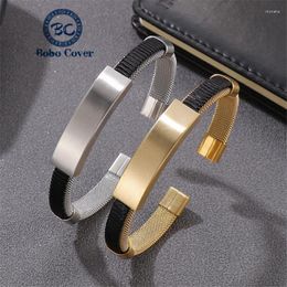 Bangle Woven Mesh Stainless Steel Men's Casual Pulseira C-shaped Open Bracelet High Quality Metal Hip Hop Rock Jewelery Gift