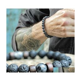 Beaded Mens Lava Rock Essential Oil Diffuser Bracelets For Women Natural Stone Magnetic Wooden Beads Charm Diy Fashion Jewelry In Dr Dhahw