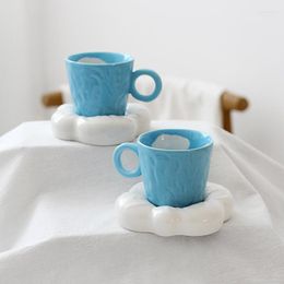 Cups Saucers Creative Hand Painted Cloud Coffee And Underglaze Ceramic Tea Milk Mug With Dish Tableware Unique Gifts For Friends