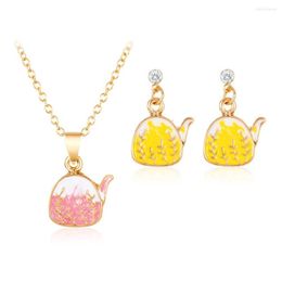 Necklace Earrings Set 2022 Creative Jewelry Drop Oil Painted Kettle Two-piece For Party