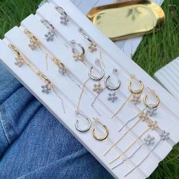 Stud Earrings 5 Pairs Shiny Zircon Flower Tassel Long For Women Jewelry Fashion Female Party Accessories Gift