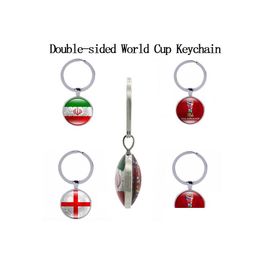 Keychains Lanyards Doublesided Football Country Flags Glass Cabochon Soccer Fans Souvenir Car Keyholder Bag Accessories Key Chain Dhpc0