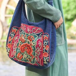 Evening Bags High Quality Blue Denim Embroidered Vintage Bag Ethnic Large Size Casual Canvas Shoulder Crossbody