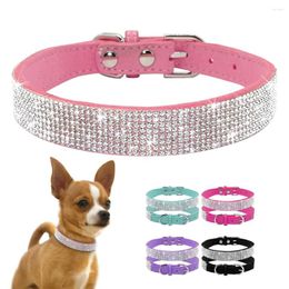 Dog Collars Didog Soft Suede Leather Puppy Collar Adjustable Rhinestone Cat Pet Pink Suit Small Medium Pets XS S M Chihuahua