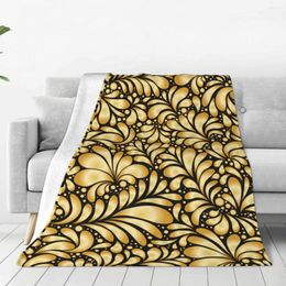 Blankets Flannel Blanket Damask Teardrop Gold Ornament Soft Micro Fleece For Bathrobe Sofa Bed Travel Home Winter Spring Fall