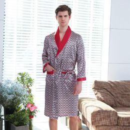 Men's Sleepwear V-neck Robe Men Satin Kimono Bathrobe Gown Lounge Nightwear Male Plus Size 5xl Print Gold Homedress With Pocket