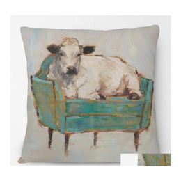 Cushion/Decorative Pillow Hand Painting Animal Cow In Sofa Couch Cushion Ers Home Decorative Modern Art Casecushion/Decorative Drop Dhh4G