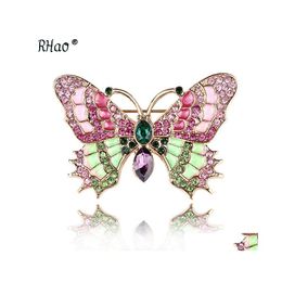 Pins Brooches Pink Rhinestone Vintage Jewelry Large Enamel Butterfly Brooch Wedding Insect Hijab Pin For Women Drop Delivery Dhmof