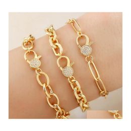 Charm Bracelets Flola Gold Curb Link Chain Bracelet For Women Crystal Thick Cuban Round Charms Cz Zircon Punk Party Jewellery Gift Dro Dhktg