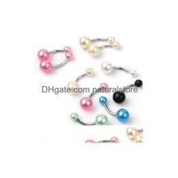 Navel Bell Button Rings Round Ball Pearl Body Jewellery Stainless Steel Piercing For Women Gift Drop Delivery Dhpz4