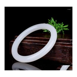 Bangle Certified Jade Bangles Women Mens Genuine Natural White Jades Stone Fashion Jewellery Accessories Lady Fine Bracelets Drop De Dhmll