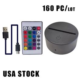 RGB 7 Colours Lights LED Lamp Base for 3D Illusion Lamp 4mm Acrylic Light Panel Battery or DC 5V USB nights Usalight