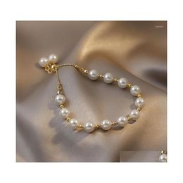 Charm Bracelets 2022 Elegant Gold Artificial Pearl For Woman Fashion Jewelry Wedding Girls Sweet Set Accessories Drop Delivery Dhcoe