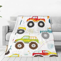 Blankets Flannel Blanket Kids Doodle Monster Truck Light Thin Mechanical Wash Warm Soft Throw On Sofa Bed Travel Patchwork