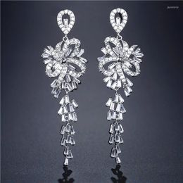 Dangle Earrings Uilz Luxury Charm Wedding Long Drop Earring Silver Color Cubic Zirconia Bride Fashion Bling CZ Ear Jewelry