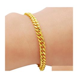 Charm Bracelets 24K Gold Bracelet 4Mm Cuban Plated Fashion For Womens And Mens Jewelry Giftscharm Drop Delivery Dh9Iq