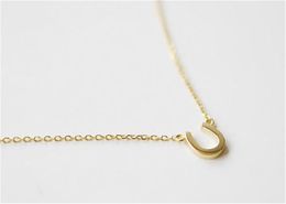 Lucky Horseshoe Necklace Horse Shoe Hoof Paw Necklaces Cute Letter Alphabet Initial U Shape Necklace Small Simple Jewellery